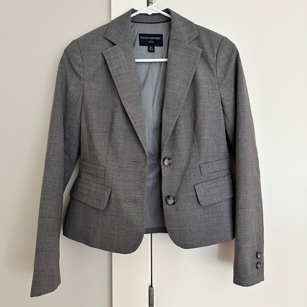 Banana Republic Women's Petite Wool Gray Blazer Jacket
